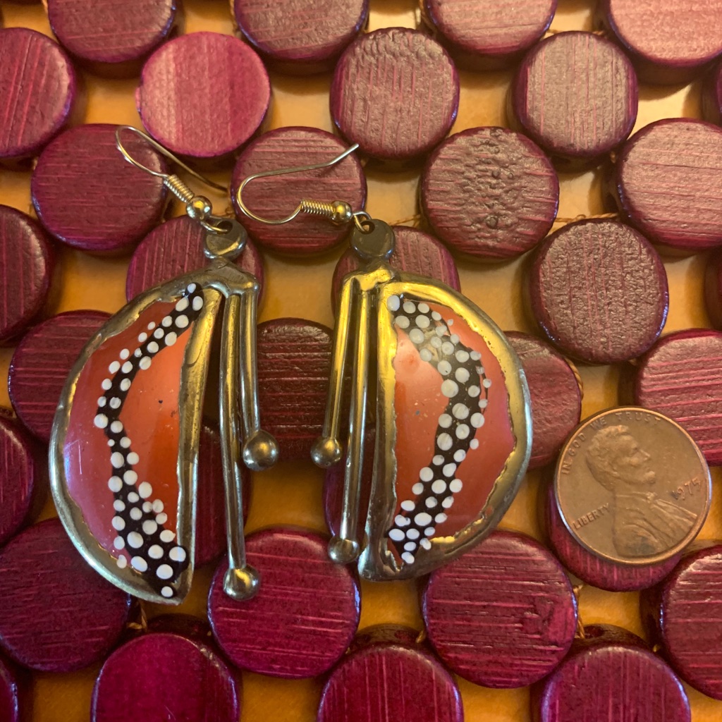 Hand Painted Vintage Coral And Gold Earrings